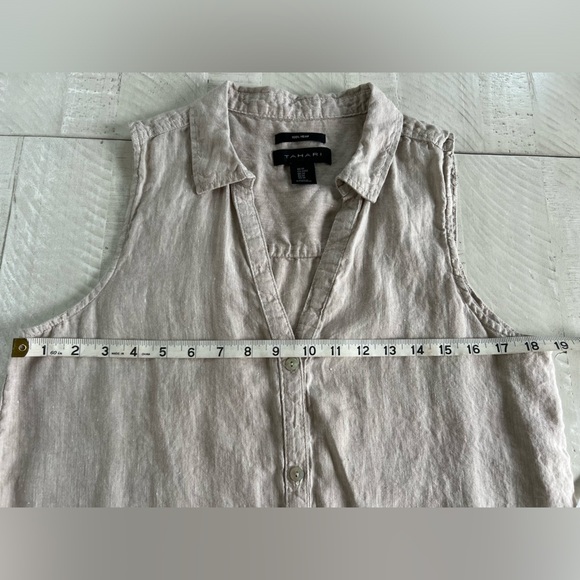 Tahari 100% Linen Women’s Mother of Pearl Button Down sleeveless tunic top Sz M - Picture 3 of 8